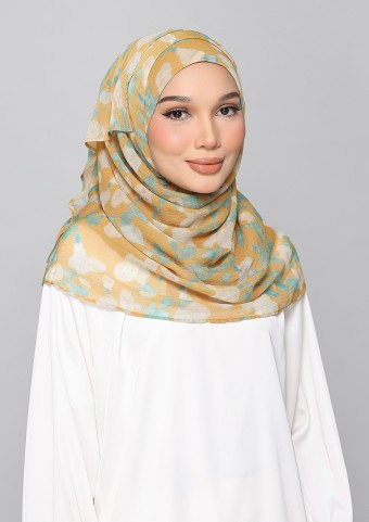 Golden Ikat-Printed Plus Crinkled Chiffon