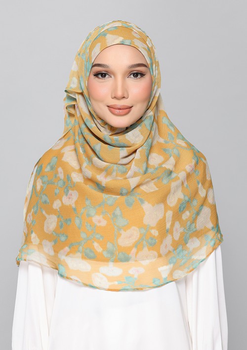 Golden Ikat-Printed Plus Crinkled Chiffon
