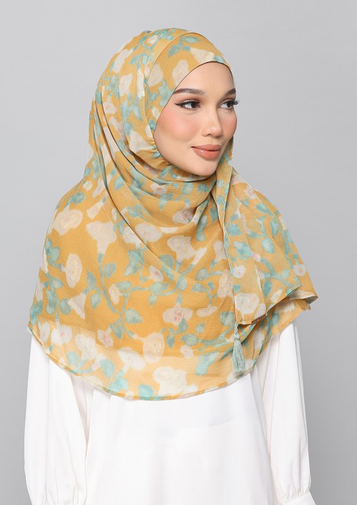 Golden Ikat-Printed Plus Crinkled Chiffon