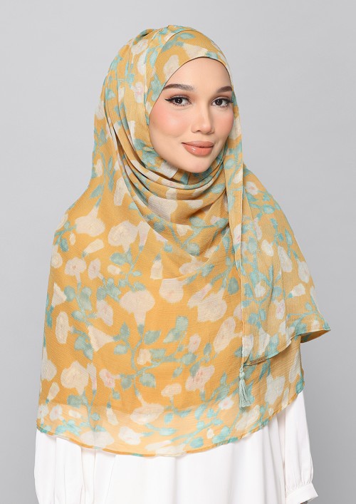 Golden Ikat-Printed Plus Crinkled Chiffon