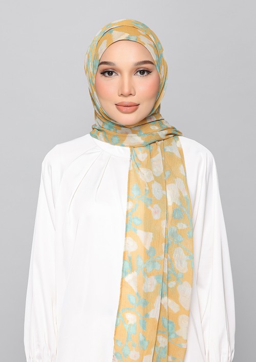 Golden Ikat-Printed Plus Crinkled Chiffon
