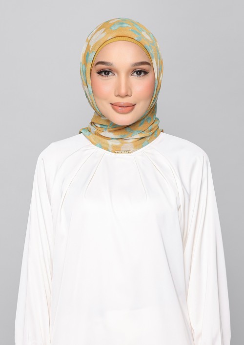 Golden Ikat-Printed Plus Crinkled Chiffon