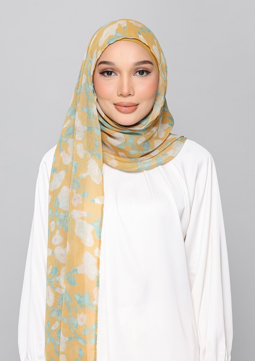Golden Ikat-Printed Plus Crinkled Chiffon