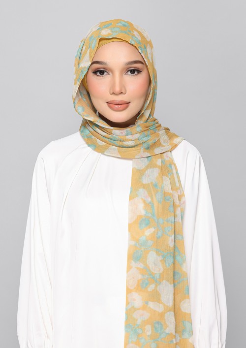 Golden Ikat-Printed Plus Crinkled Chiffon