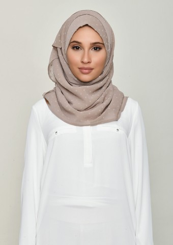 Greige-Plain Swiss Dot Chiffon