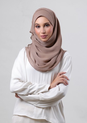 Greige-Plain Crinkled Chiffon