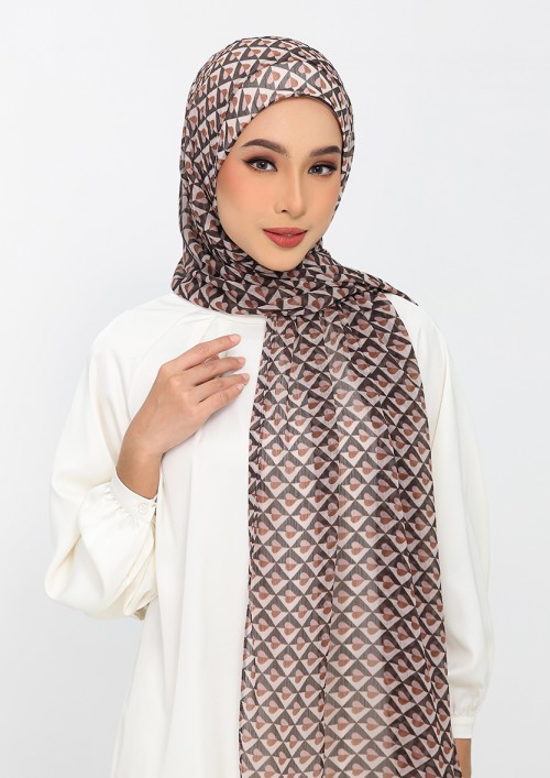 Hearts beige-Printed Plus Crinkled Chiffon