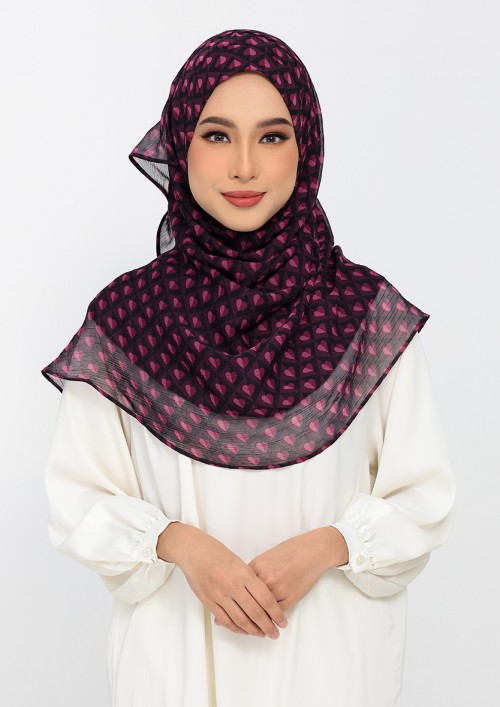 Hearts mulberry-Printed Plus Crinkled Chiffon