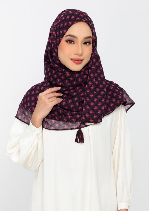 Hearts mulberry-Printed Plus Crinkled Chiffon