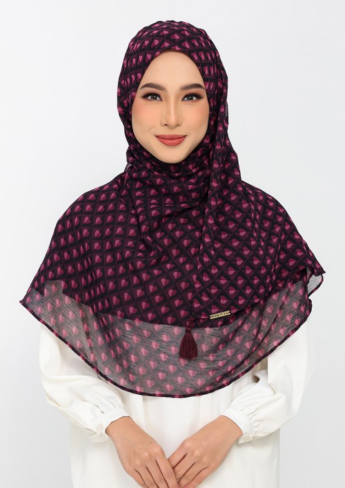 Hearts mulberry-Printed Plus Crinkled Chiffon