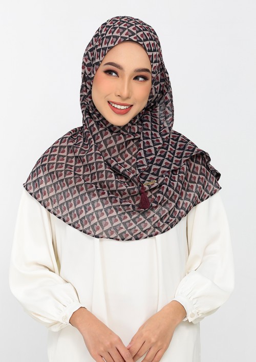 Hearts red black -Printed Plus Crinkled Chiffon