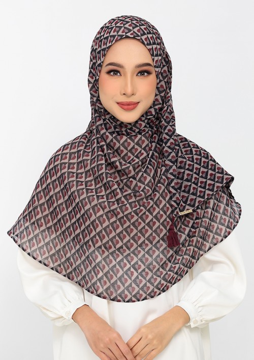 Hearts red black -Printed Plus Crinkled Chiffon