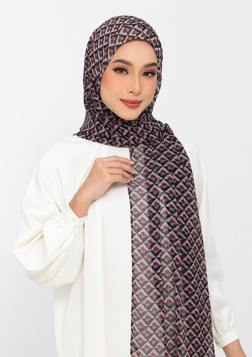 Hearts red black -Printed Plus Crinkled Chiffon