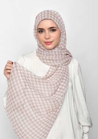 Houndstooth Beige-Printed Plus Crinkled Chiffon
