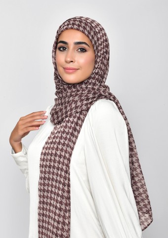 Houndstooth Brown - Printed Plus Crinkled Chiffon