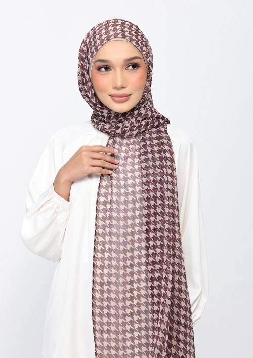 Houndstooth Brown - Printed Plus Crinkled Chiffon