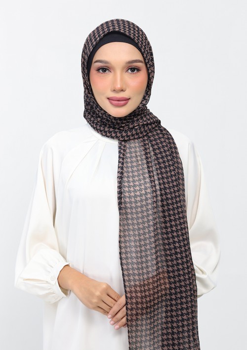 Houndstooth Black - Printed Plus Crinkled Chiffon