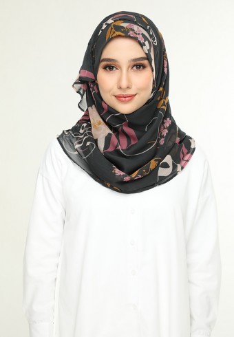 Jameela Gray-Printed Smooth Chiffon