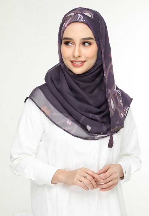 Fariha Plum-Printed Crinkled Chiffon