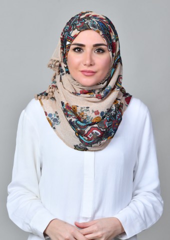 Kashmir Tan-Printed Mosaic Chiffon