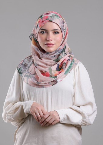 Kuala Lumpur Beige-Printed Crinkled Chiffon