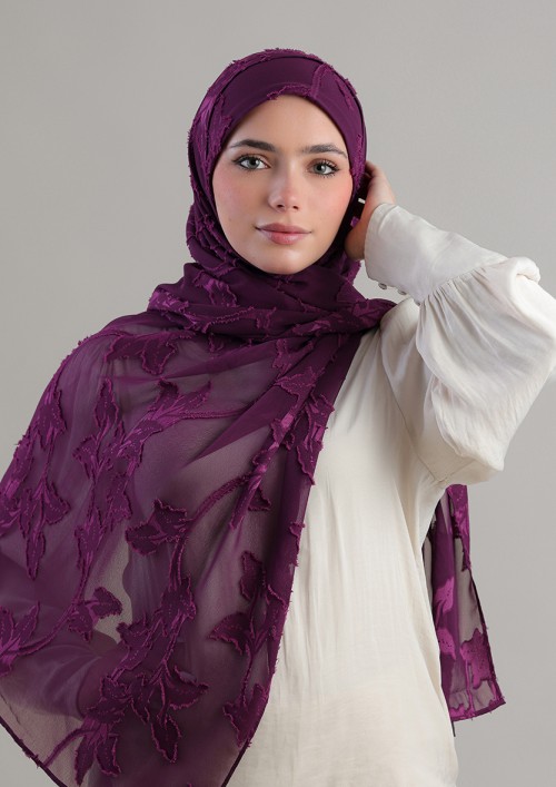 Grape Leaves-Plain Jacquard Chiffon