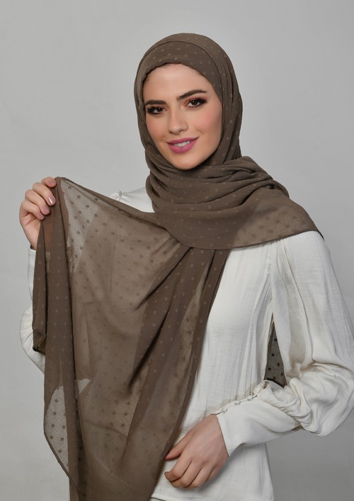 Light Brown-Plain Mosaic Butti Chiffon