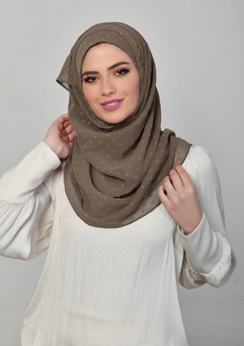 Light Brown-Plain Mosaic Butti Chiffon