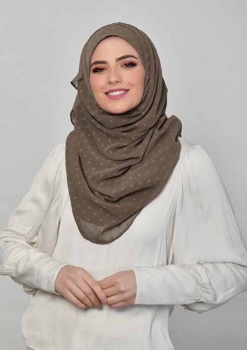 Light Brown-Plain Mosaic Butti Chiffon