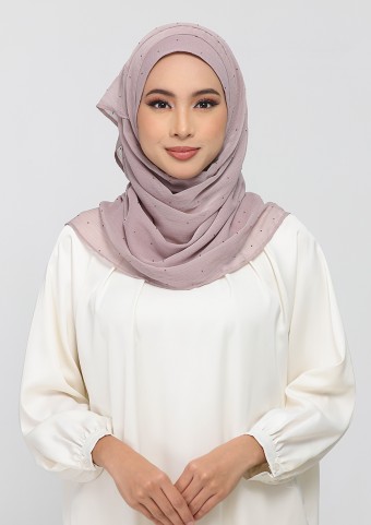 Mauve Gray - Plain With Crystals Crinkled Chiffon