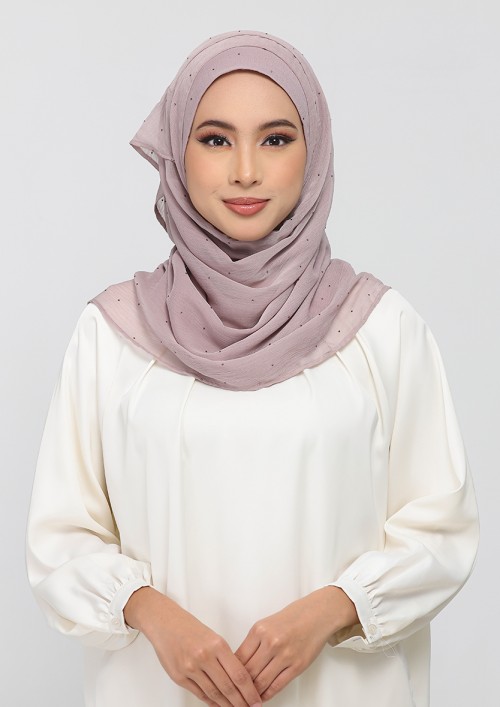 Mauve Gray - Plain With Crystals Crinkled Chiffon