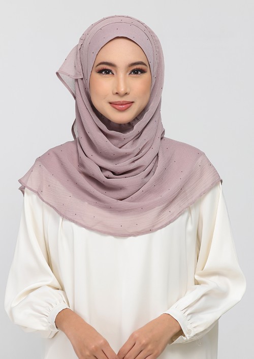 Mauve Gray - Plain With Crystals Crinkled Chiffon