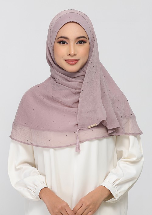 Mauve Gray - Plain With Crystals Crinkled Chiffon