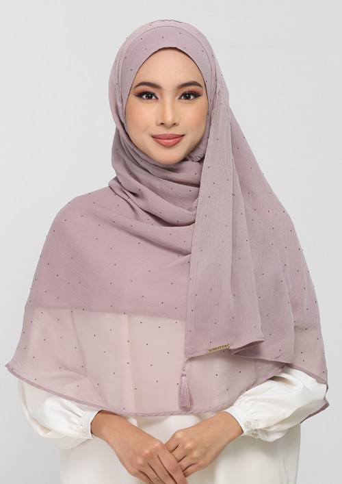 Mauve Gray - Plain With Crystals Crinkled Chiffon