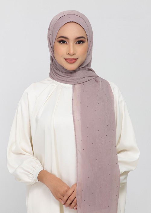 Mauve Gray - Plain With Crystals Crinkled Chiffon
