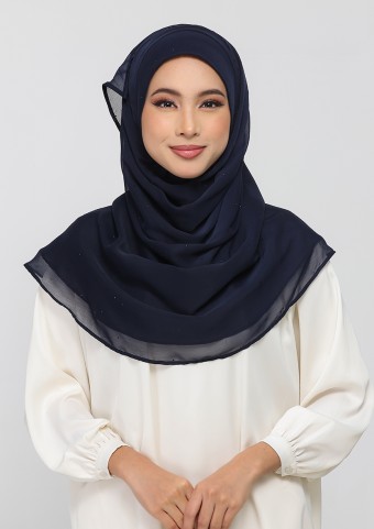 Midnight navy - Plain With Crystals Crinkled Chiffon