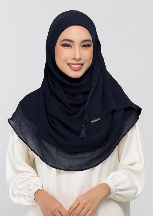 Midnight Navy - Plain Crinkled Chiffon