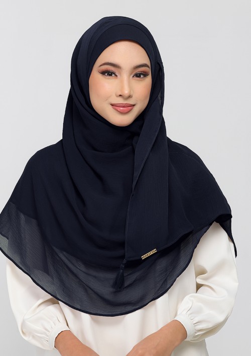 Midnight Navy - Plain Crinkled Chiffon