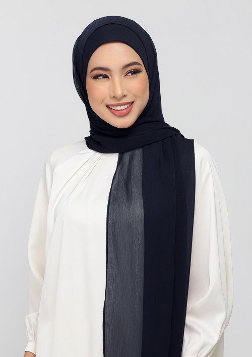 Midnight Navy - Plain Crinkled Chiffon