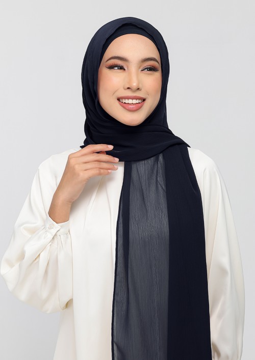 Midnight Navy - Plain Crinkled Chiffon