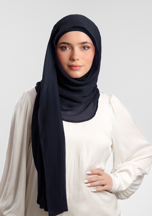 Midnight Navy - Plain Crinkled Chiffon