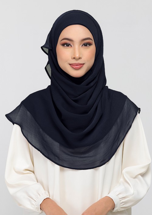 Midnight Navy - Plain Crinkled Chiffon