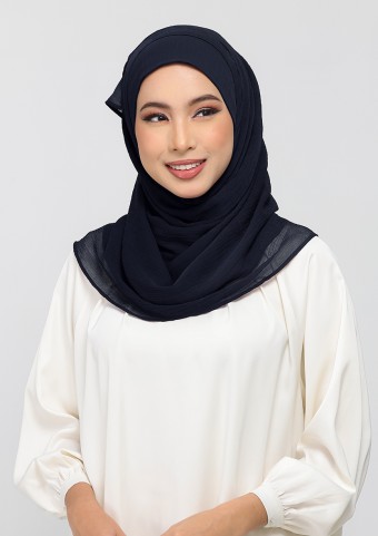 Midnight Navy - Plain Crinkled Chiffon