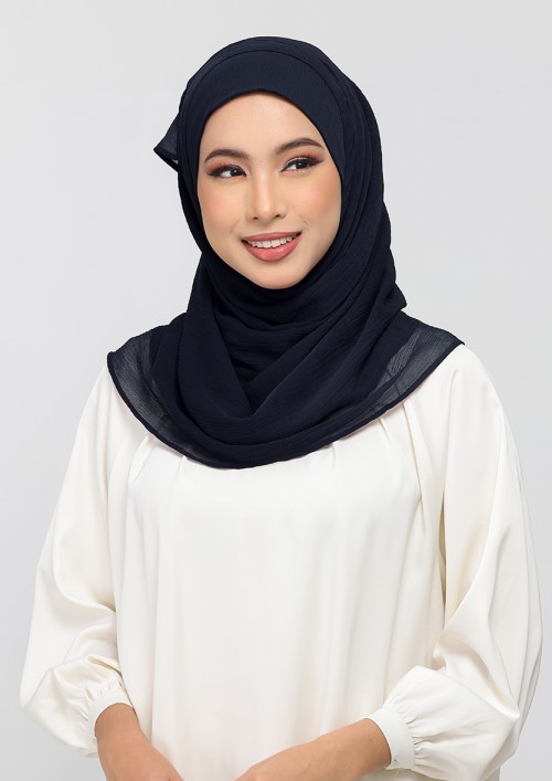 Midnight Navy - Plain Crinkled Chiffon