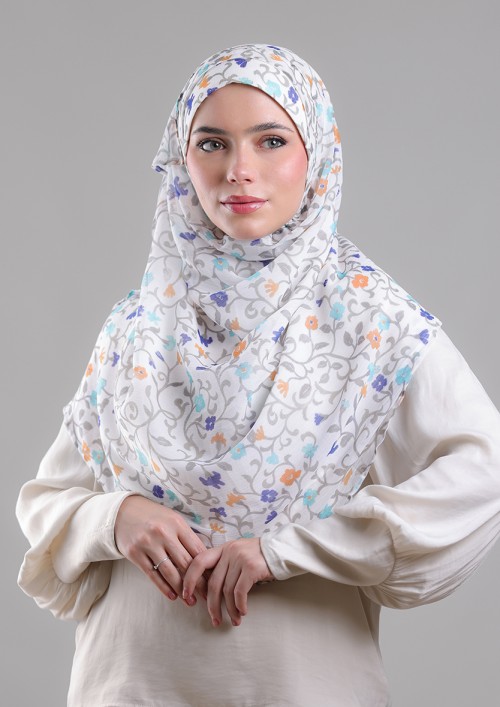 Miniflora Cream-Printed Plus Crinkled Chiffon