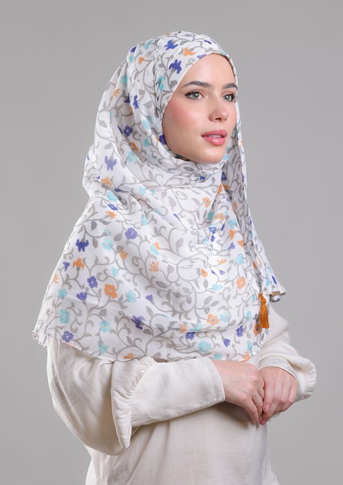 Miniflora Cream-Printed Plus Crinkled Chiffon