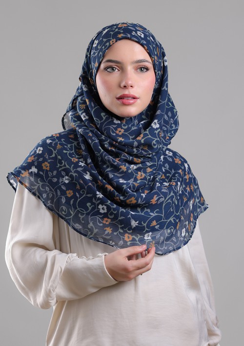 Miniflora Navy-Printed Plus Crinkled Chiffon