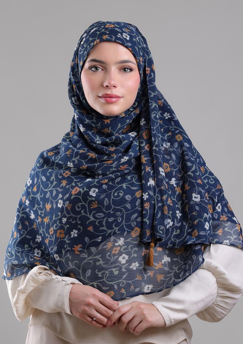 Miniflora Navy-Printed Plus Crinkled Chiffon