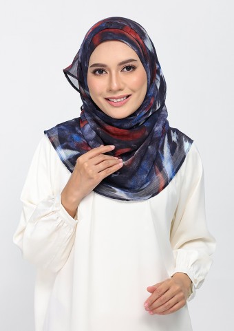 Molten Blues-Printed Plus Crinkled Chiffon