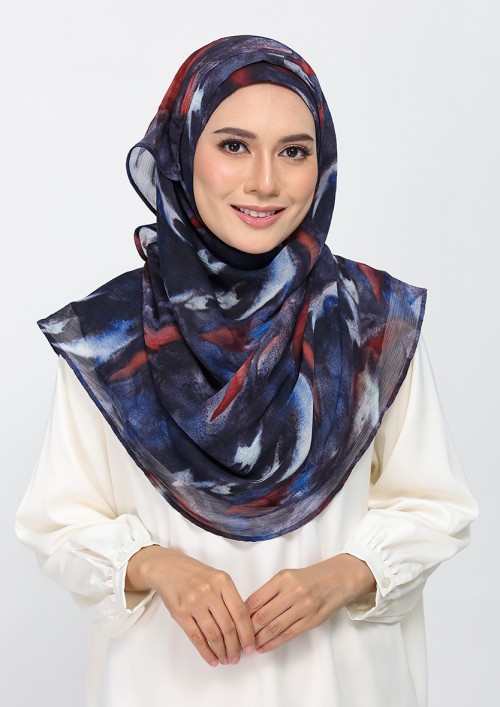 Molten Blues-Printed Plus Crinkled Chiffon